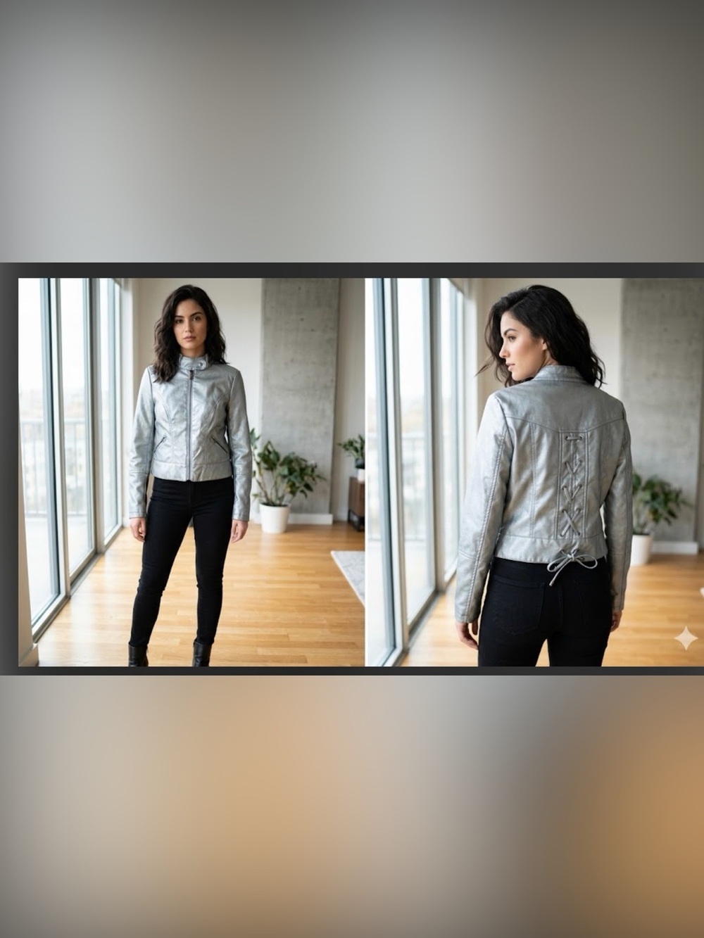 therapy Silver Metallic Faux Leather Varsity Jacket